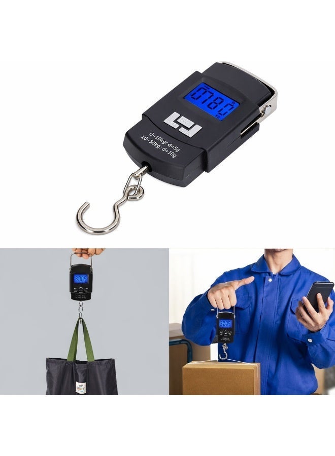 سكيل ميزان أمتعة رقمي محمول ٥٠ كجم (١١٠ رطل) | شاشة LCD بإضاءة خلفية | مقبض وخطاف من الفولاذ المقاوم للصدأ | وظيفة التصفير | مفتاح تبديل الوحدات (كجم، جم، رطل، أونصة) | ميزان وزن معلق لحقائب السفر (بطاريتان AAA مرفقتان) - Image 5